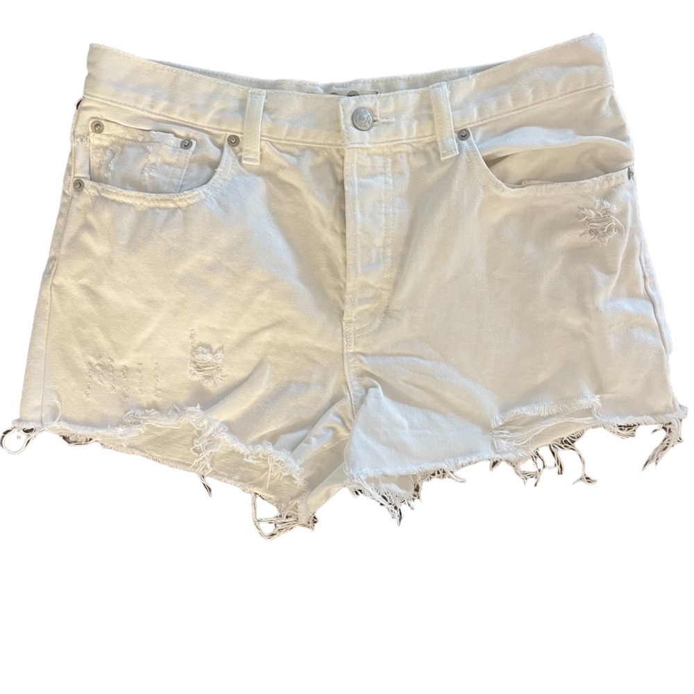 Free People We the Free White Denim Cut Off Shorts, Size 30